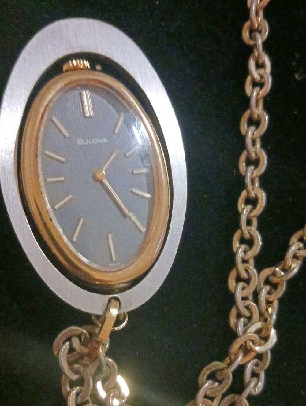 Bulova Two-Tone Oval Pendant Necklace Watch - Gold and Silver - Picture 2 of 3